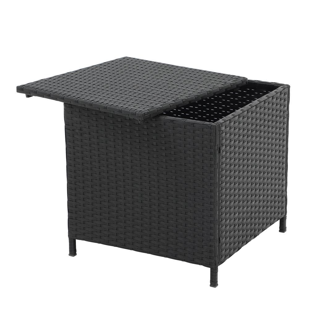 21 Gal. Black Wicker Outdoor Side Storage Deck Box