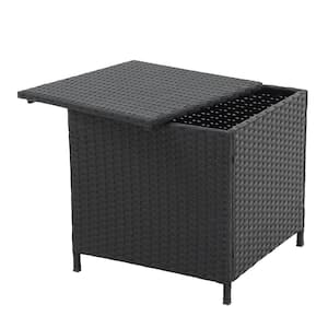 Patiorama 21 Gal. Outdoor Side Storage Table Deck Box, Black PE Wicker