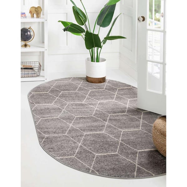 Trellis Frieze Geometric Light Gray 3 ft. x 5 ft. Area Rug