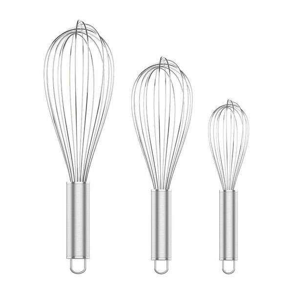 3 Pack Silver Stainless Steel Whisk Set, Dishwasher Safe Rustproof Metal Whisk, Professional Balloon Wire Whisks