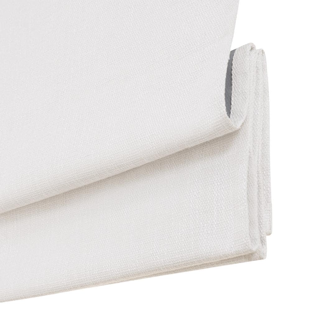 White Cordless Blackout Roman Shade with Linen Texture