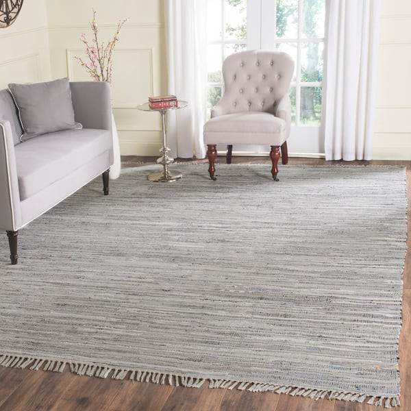 Rag Rug Grey 8 ft. x 8 ft. Square Striped Area Rug