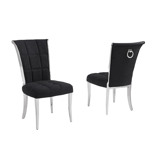 Best Quality Furniture Raina Black Boucle Fabric Side Chair (Set of 2) with Silver Legs