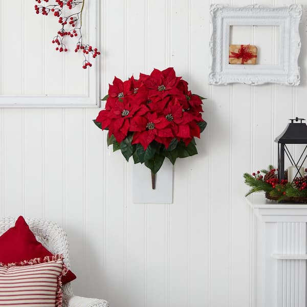 Indoor 24 in. Poinsettia Artificial Plant (2-Set)