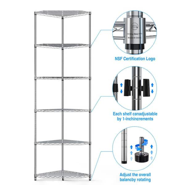 FUNKOL 6-Tier Corner Black Kitchen Shelf Metal Storage Shelf Height  Adjustable W15506WMQ5919 - The Home Depot