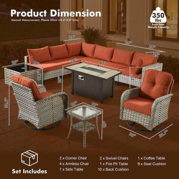 XIZZI Starlight 11 Pieces Wicker Outdoor Patio Rectangular