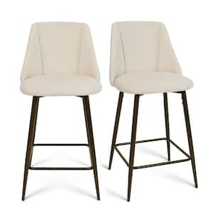 CHOLE Beige Fabric Upholstered 26 in. High Back Counter Stool (Set of 2) (19 in. W x 39 in. H)
