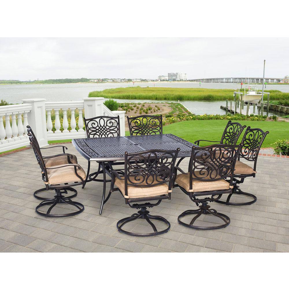 Hanover Traditions 9 Piece Aluminium Square Patio Dining Set With Eight Swivel Chairs And Natural Oat Cushions Traddn9pcswsq 8 The Home Depot - Eight Chair Patio Set