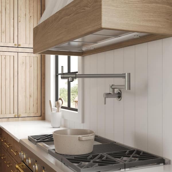 Wall Mounted Cold-Water Pot Filler with Handle in Brushed Nickel