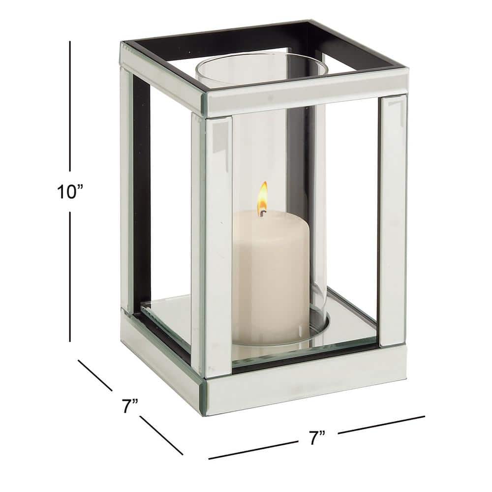 10" Silver Mirrored Glass Hurricane Candle Holder
