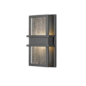 Eclipse 6.25 in. 2-Light Black Outdoor Hardwired LED Integrated Coach Wall Sconce with Seedy Glass Shade