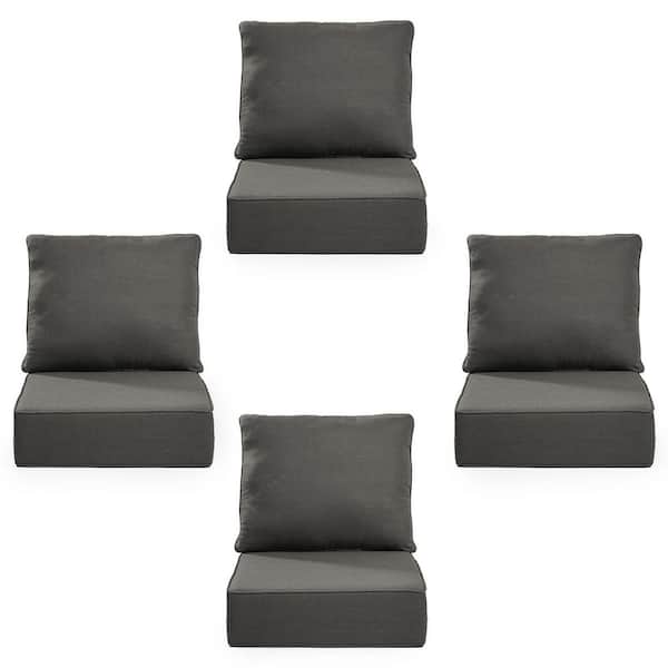 24 in. x 24 in. x 6 in. 8-Piece Olefin Deep Thick Seating Outdoor Lounge Chair Sofa Replacement Cushion Set in Gray