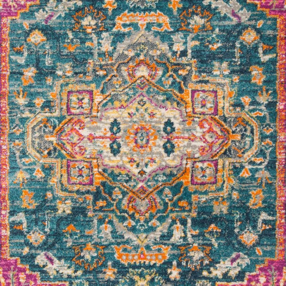 Blue Multi-Color Floral Motif Synthetic Area Rug