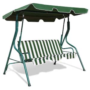 3-Person Steel Outdoor Patio Swing with Canopy and Cushion in Green