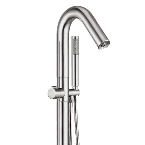 AKLFGN 1-Handle Waterfall Freestanding Claw Foot Tub Faucet with Hand Shower in Brushed Nickel