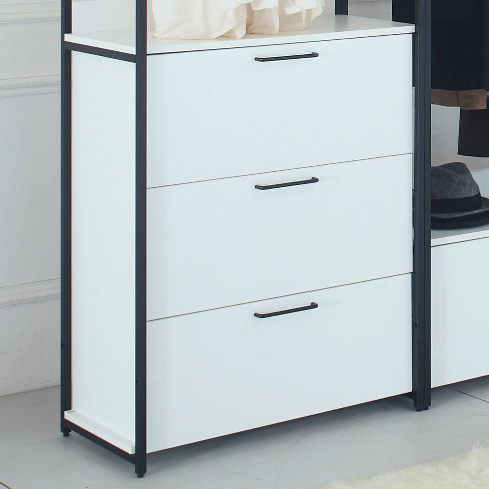 Fiona 96 in. White and Black Freestanding Closet System with Drawers