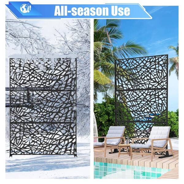 cadeninc Freestanding Black Metal Privacy Screen 3.98 ft x 5.89 ft