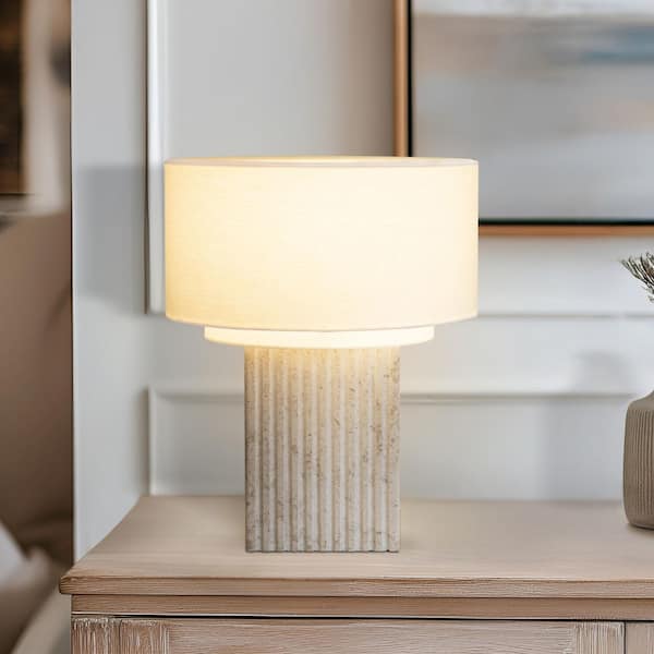 Atticus LED Natural Beige Stone Modern Industrial Square Dimmable Bedside Nightstand Desk Lamp