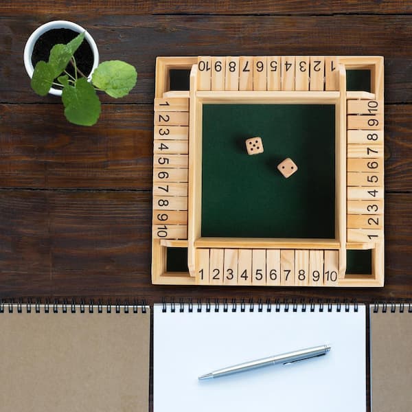 We Games 4 Player Shut The Box Dice Game - 14 inches Walnut Wood (Brown) –  1 to 4 Players 