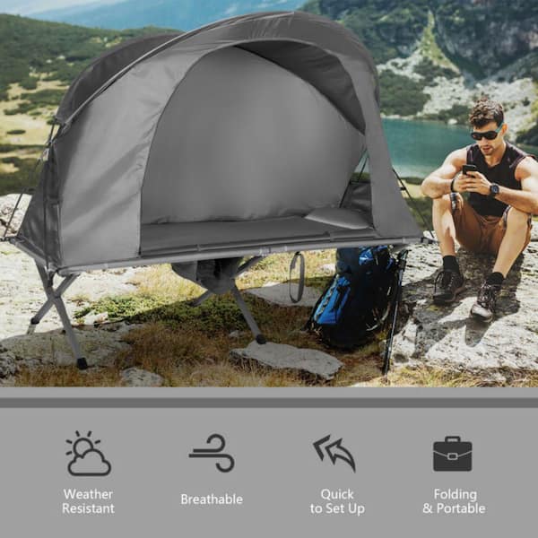 Elk jaar Samenwerken met ballon Alpulon 1-Person Gray Outdoor Folding Camping Tent Cot Elevated Compact Tent  with External Cover ZMWV478 - The Home Depot