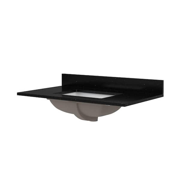 CRAFT + MAIN 37 in. W x 22 in. D x .75 in . H Engineered Quartz White Rectangular Single Sink Bath Vanity Top in Black Galaxy