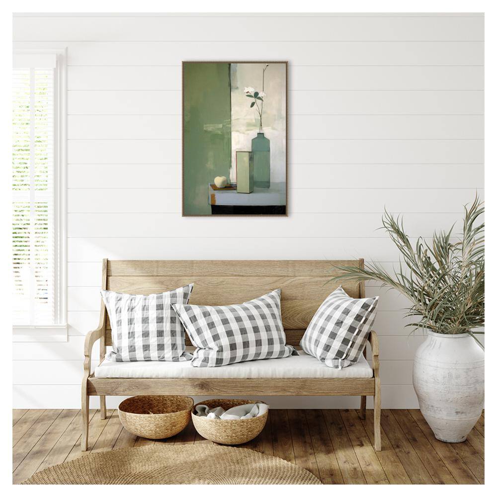 Green and White Beaded Framed Botanical Canvas Print