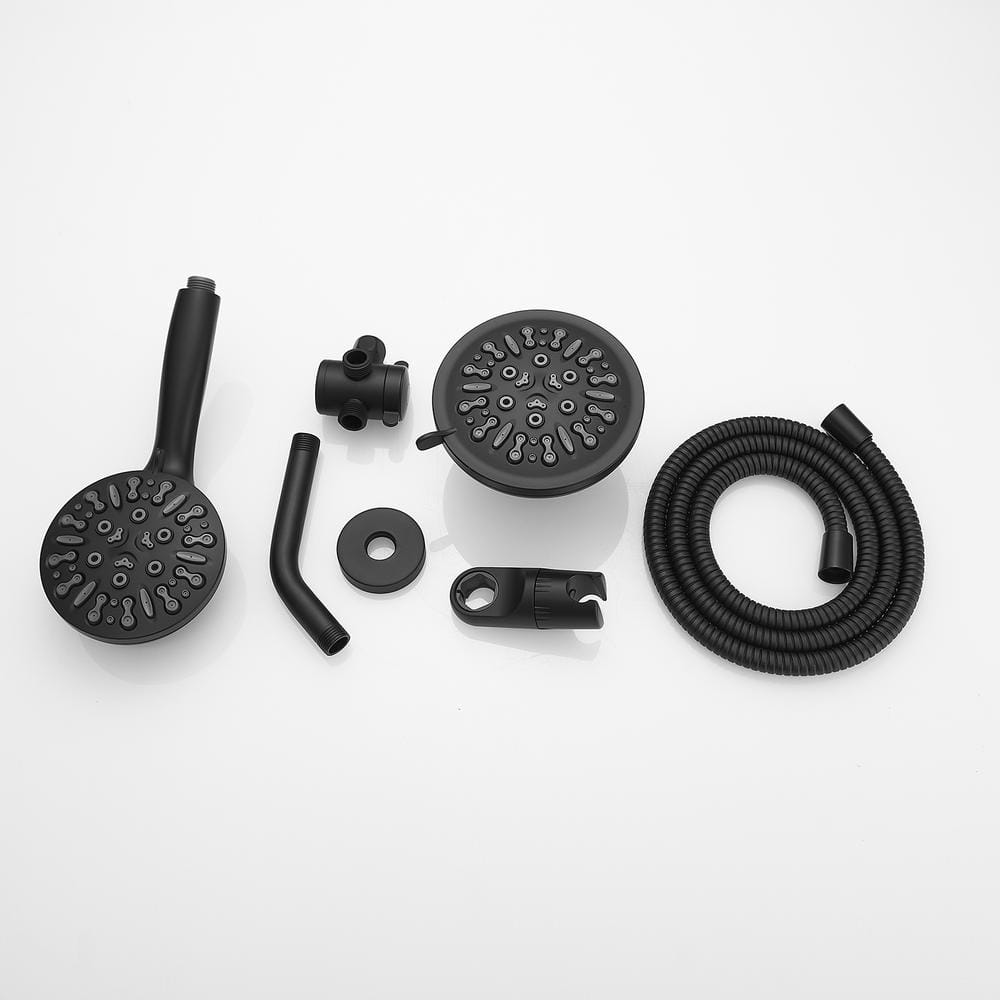 Matte Black Dual Head Wall Mounted Shower System with Stainless Steel Hose