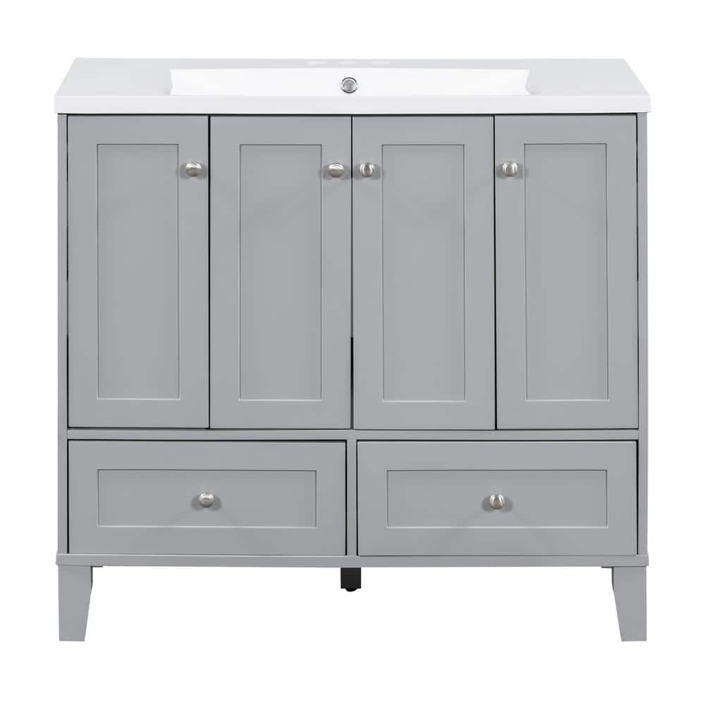 36 in. W x 18 in. D x 34 in. H Single Sink Freestanding Bath Vanity in Grey with White Cultured Marble Top price history on PriceWatchPro