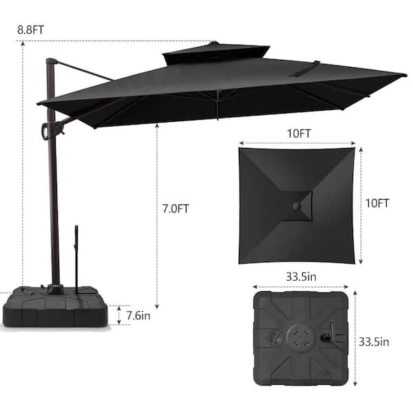 Crestlive Products 10 ft. x 10 ft. Outdoor Cantilever Umbrella in Black  Patio Offset Umbrella with 350 lbs. Base with Wheels and Pull Rod  CL-UWB5539BLK - The Home Depot