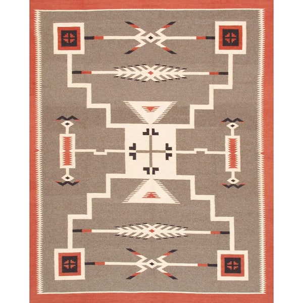 Tuscany Mocha/Salmon 8 ft. x 10 ft. Geomatric Area Rug