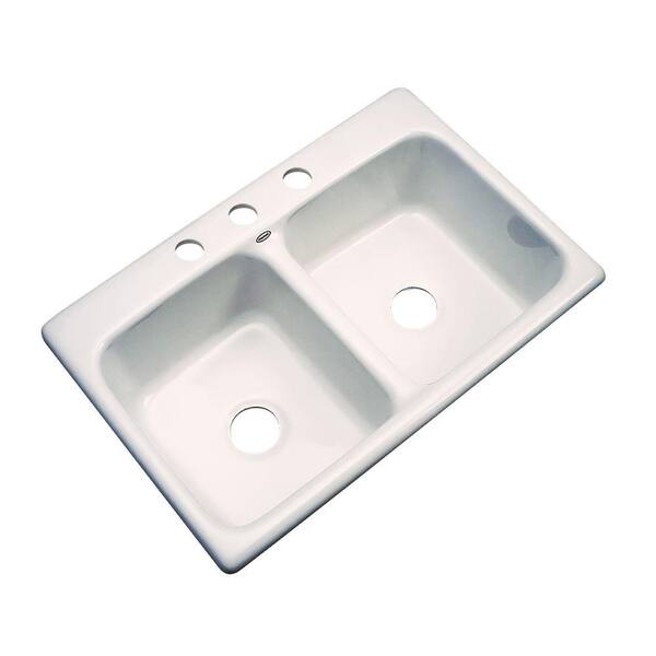 Thermocast Newport Drop-In Acrylic 33 in. 3-Hole Double Bowl Kitchen Sink in Bone