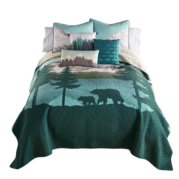 DONNA SHARP Bear Mountain UCC 3-Piece Blue and Green Queen Polyester Quilt Set
