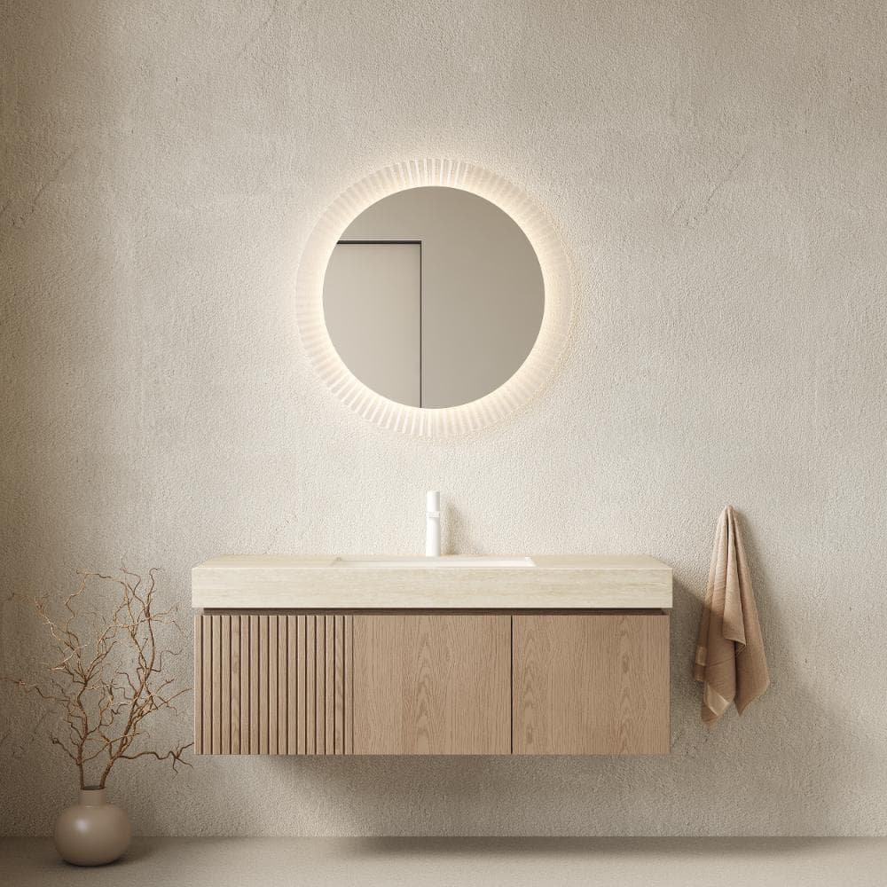 MURI 48 in. Floating Bathroom Vanity with Sink, Roma Travertine Sintered Stone Top, Ceramic Basin, Heidelberg Woodgrain price history on PriceWatchPro