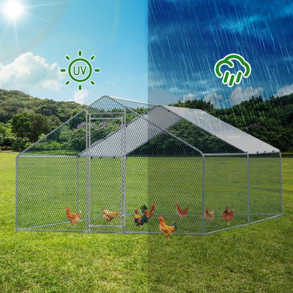 Large Metal Chicken Coop with Waterproof Cover, 13' x 10'