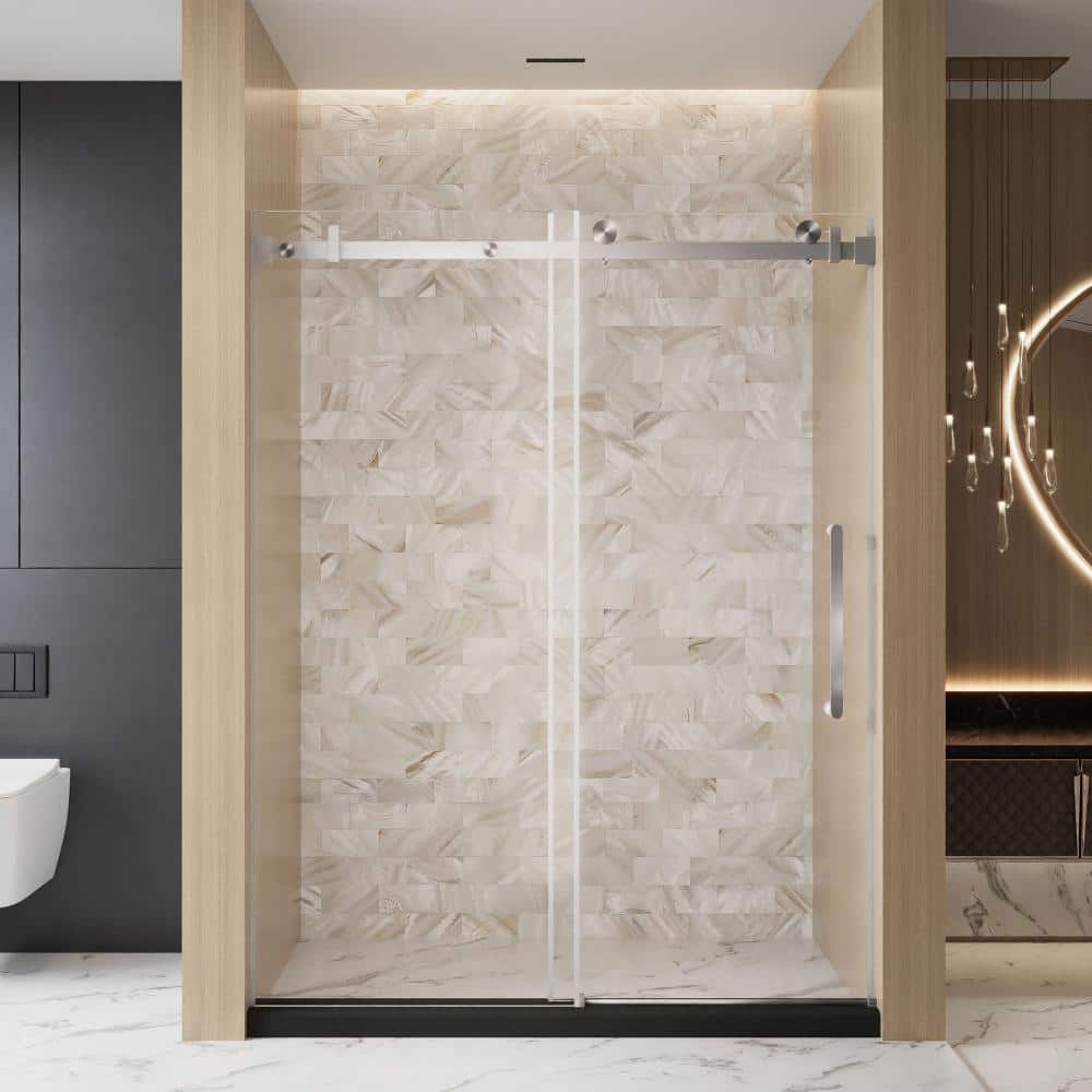"44 in.-48 in.W x 76 in.H Frameless Single Sliding Shower Door in Nickel Finish with 1/4"" in. Tempered Glass" price history on PriceWatchPro