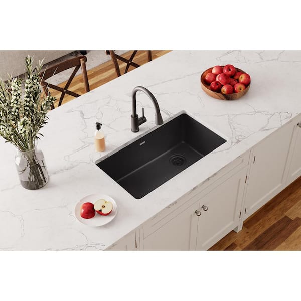 Quartz Classic 33 in. Undermount Single Bowl Black Granite/Quartz Composite Kitchen Sink Only