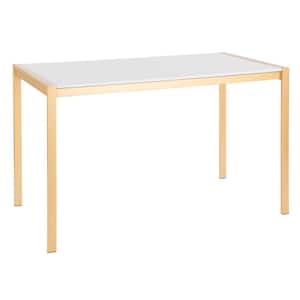Fuji Gold Metal Dining Table with White Marble Top