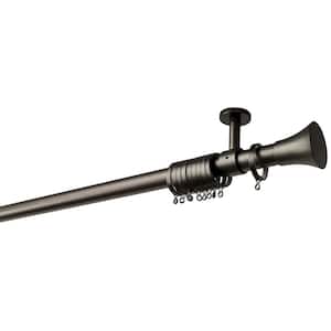 63 in. Intensions Single Curtain Rod Kit in Anthracite with Saxo Finials with Ceiling Brackets and Rings