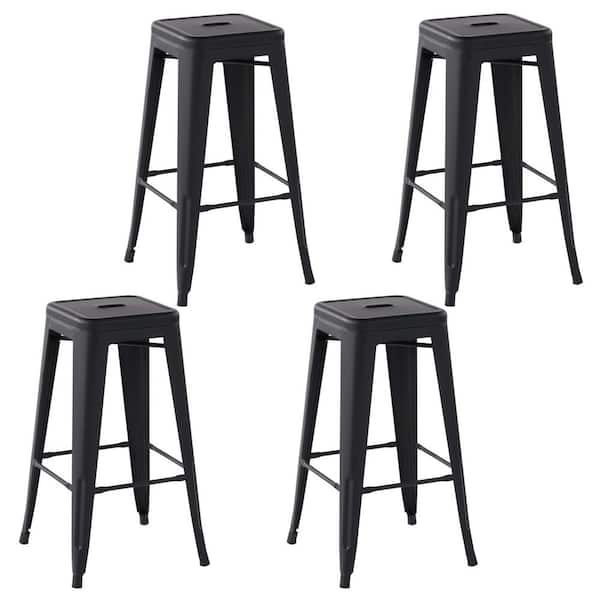 Homy Casa Zolnes 29 in. Black Backless Metal Frame Bar Stool (Set of 4)