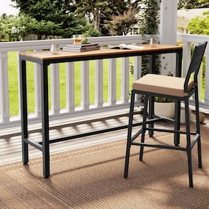 Brown Patio Rectangle Metal Bar Height Outdoor Dining Table