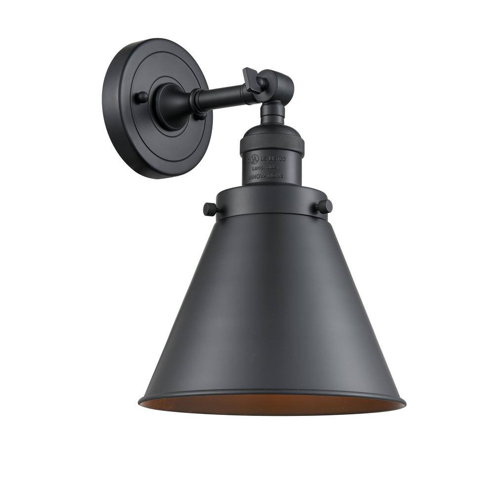 Matte Black Adjustable Metal Sconce with Brass Accents