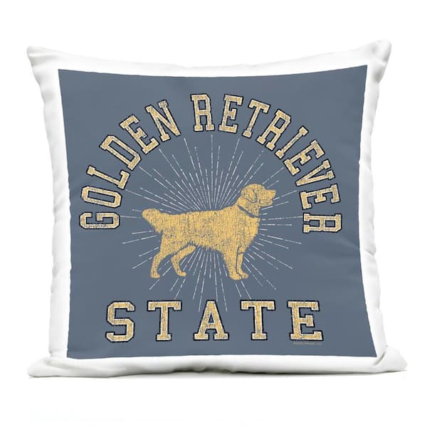 Golden Retriever State Blue Square Outdoor Throw Pillow