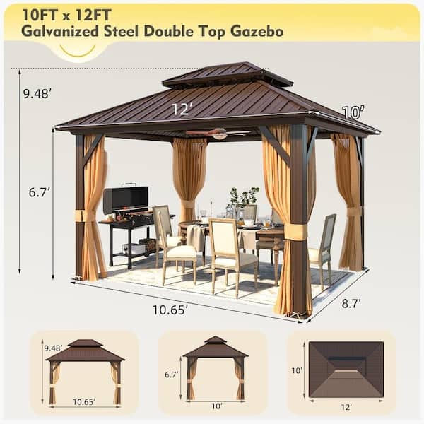 HOMMOW 10 ft. x 12 ft. Hardtop Gazebo with Galvanized Steel
