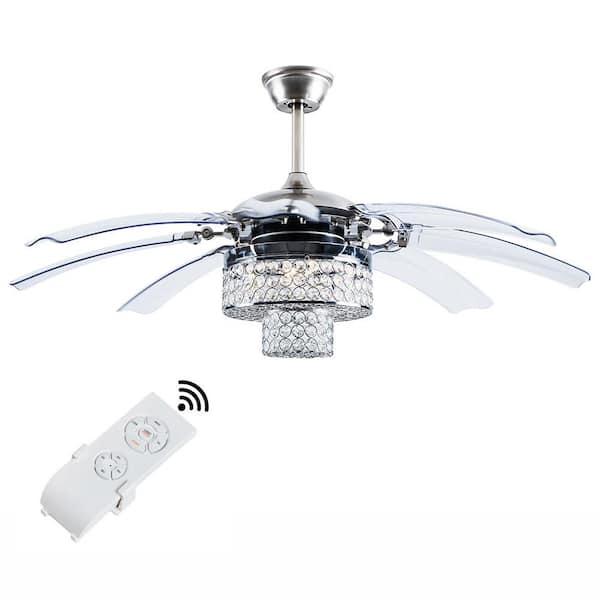 OUKANING 48 in. Integrated LED Indoor Silver Modern Invisible Ceiling Fan Light with Remote Retractable Blades