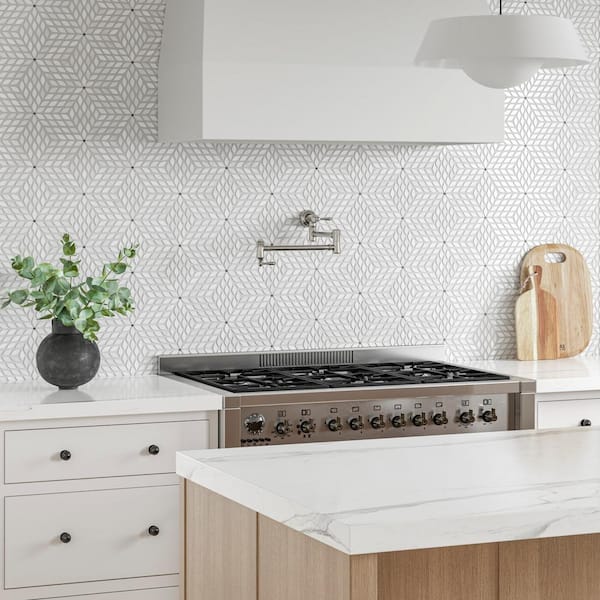 Celeste Leaf 14 in. x 16 in. Honed White Carrara/Bardiglio Marble Mosaic Tile (7.85 sq. ft./Carton)