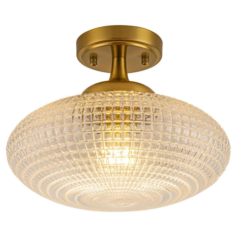 11.8 in. 1-Light Globe Brushed Gold Semi-Flush Mount with Textured Glass for Foyer Kitchen Living Room price history on PriceWatchPro