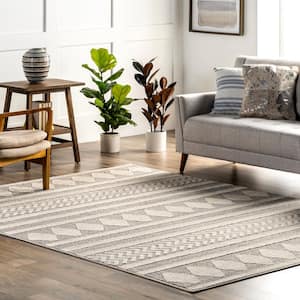 Senna High Low Textured Diamond Banded Grey 8 ft. 10 in. x 12 ft. Indoor Area Rug