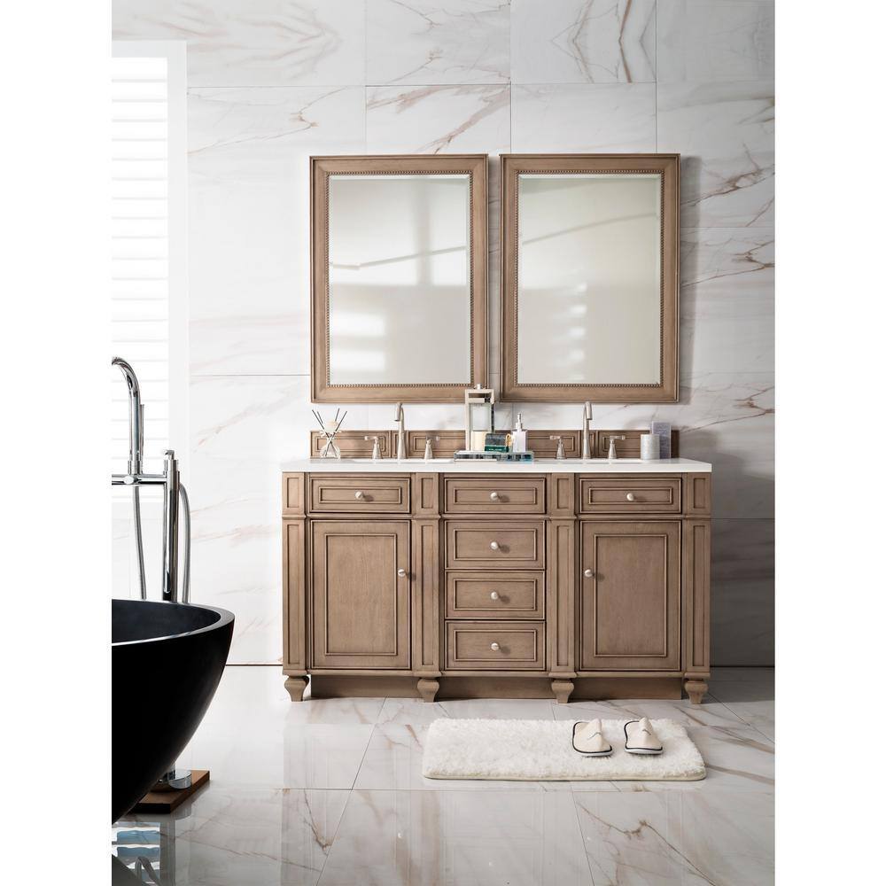 Bristol 60" Dark Wood Double Vanity with Arctic Fall Top