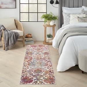 Global Vintage White/Multi 2 ft. x 8 ft. All-Over Design Transitional Runner Area Rug