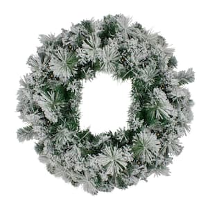 36 in. Pre-Lit Flocked Somerset Spruce Artificial Christmas Wreath - Clear Lights